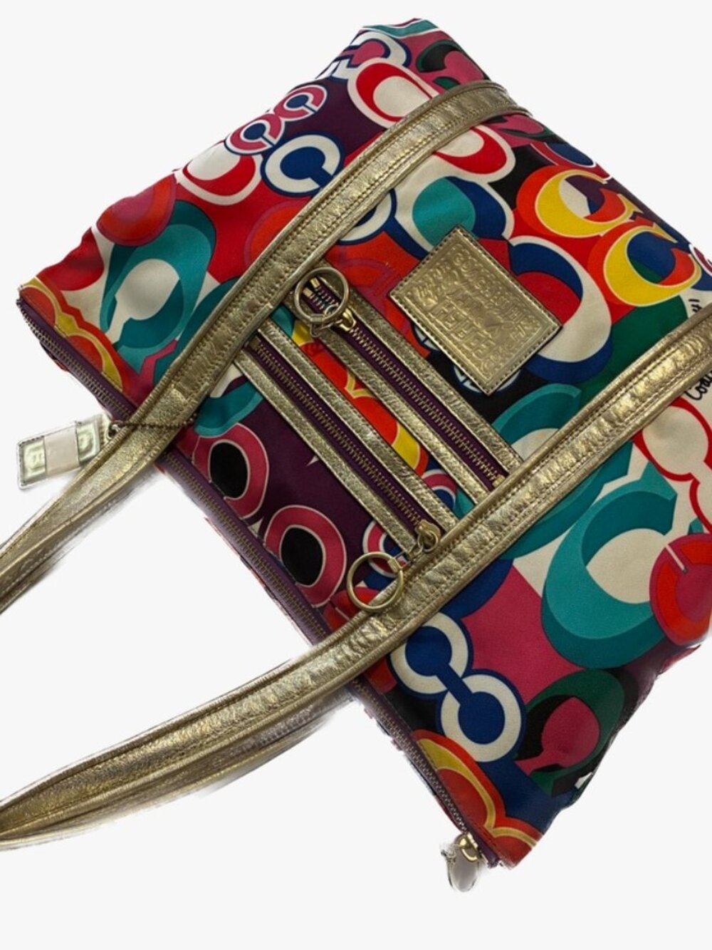 Coach Poppy Glam Tote Multicolor Signature Canvas Metallic Gold 13830 - Picture 8 of 16